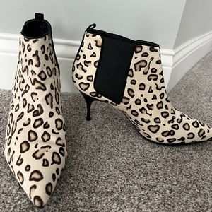 Brand New Manolo Blahnik Leopard Print Chelsea Booties, Size 10